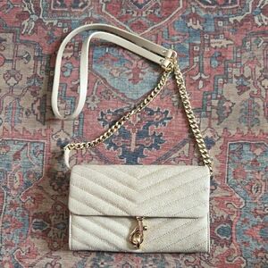 REBECCA MINKOFF Edie Tahini Quilted Leather Purse Crossbody Wallet